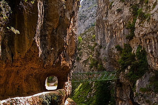 Hiking trail inside the canyon of Rio Cares in Asturias, Spain