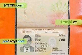 Utopia passport editable PSD files, scan and photo taken image, 2 in 1