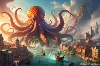 a kraken attacking a city