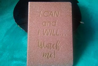 Image of orange journal book that says I Can and I Will, Watch Me.