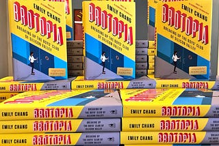 Pile of copies of the book ‘Brotopia — Breaking up the Boys’ Club of Silicon Valley’