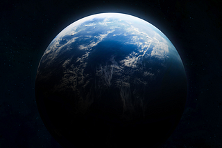 The Earth as seen in the vast cosmic void of space.
