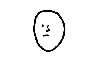 Black and white, simple drawing of a face with one eye, nose, unhappy mouth