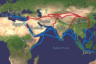 A map of the silk road journey across Eurasia.