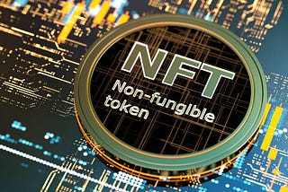 A 3D image displayed the word “NFT” and its meaning: Non-fungible token
