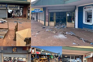 Businesses shut down after they were burnt and vandalized during the looting in Kwa-Zulu Natal and…