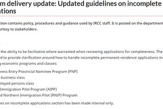 IRCC updated guidelines on incomplete applications — Jul 22, 2021