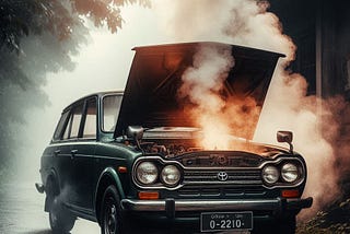 Open bonnet on RAV with smoke and heat rising from it