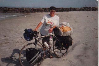 Author with bicycle and panniers.