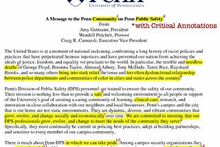 A Critical Annotation by #PoliceFreePenn in Response to Penn’s Dishonest Statements on Penn Police…