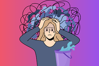 A woman looking stressed with a full bucket