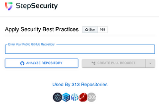 StepSecurity UI to analyze a repository and apply best practices using a pull request