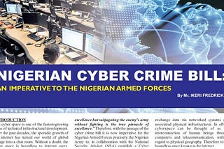 NIGERIAN CYBER CRIME BILL: AN IMPERATIVE TO THE NIGERIAN ARMED FORCES