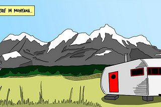 First panel of new Bret Blackberg comic, which shows mountains and a trailer home