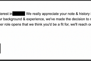 Screenshot of a rejection email.