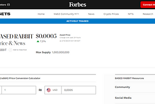 $RABBIT (Based Rabbit) Meme Coin Listed on Forbes Price Tracker
