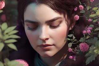 A young woman amongst flowers
