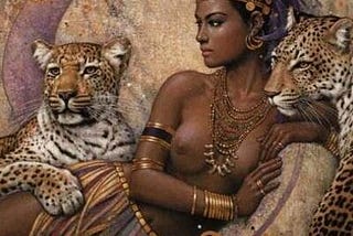 Karl Bang, African woman with leopards