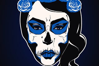 Drawing sugar skull — blue flowers — blue eyesockets — blue lips