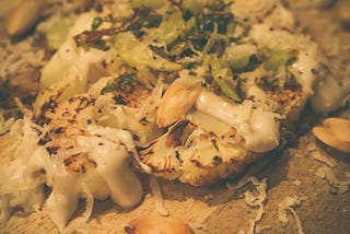 Roasted Cauliflower Steak with Tahini Sauce and Smoked Almonds Recipe