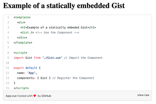 How to embed a Gist statically in Vue