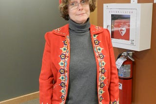 Middle-aged woman wearing red
