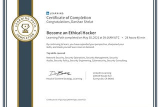 Hello connection, just finished , Ethical hacker path from LinkedIn learning.