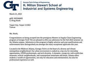 Offer_GaTech Supply Chain Engineering