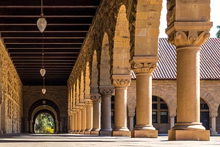 Photo of hallway and columns at Stanford University