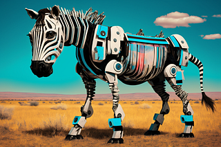 Ai image of a colourful robot zebra