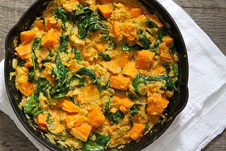 Spinach, sweet potato & lentil dhal