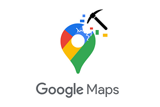 Image of Google Maps’ logo with the image being mined with an axe