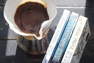 Chemex coffee maker and three books (Folk of the Air series)
