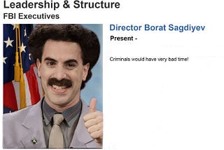 Hear Me Out: The Next Director Of The FBI — Borat Sagdiyev