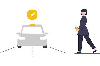 Illustration: A woman has an app in her hand and summons a car ride, then as she walks to the roadside; she sees the car checks & matches the app.