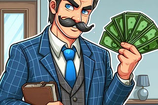 Cartoon of a man holding a wad of cash