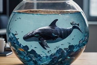 AI generated image of a whale in a fishbowl