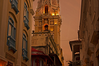 Streets of Cartagena de Indias at dusk, Colombia