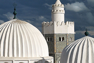 White domes of Sidi Bou Makhlouf Mausoleum in El Kef, Tunisia