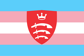 Trans Pride flag with the Middlesex University logo superimposed