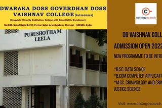 DG Vaishnav College — Courses, Eligibility, Admission, Scholarship