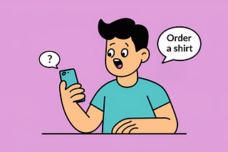 A person trying to buy a shirt with voice assitance