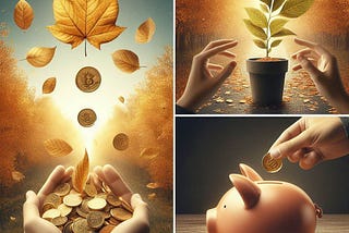 A series of images on the need to save small amounts of money and let them grow. If you have a mindset of being wealthy, you will conserve your money and use it wisely. If you feel you are supposed to be poor, you always will be.