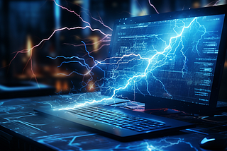 A laptop being struck by a lightning