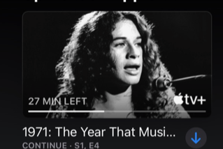 Apple TV’s 1971 Image of Carole King. Titled: The Year that Music Changed Everything