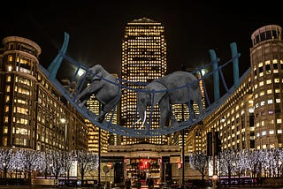 Elephant display in front of store