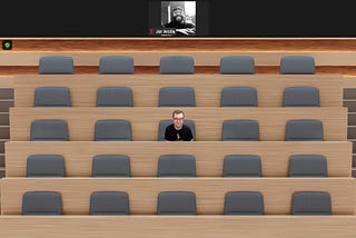 The author sitting alone in a virtual classroom in Zoom.