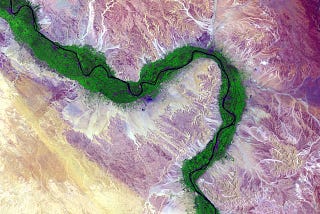 View from a satellite on riverbed