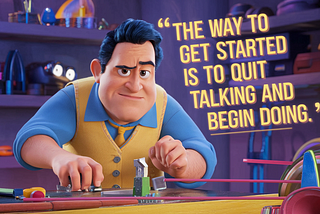 Create a vibrant Pixar-style 3D cartoon image that visually represents the quote, “The way to get…