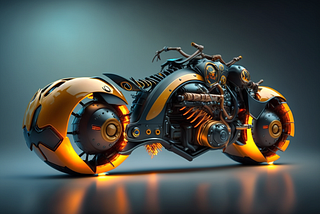 Image of Larva Motorcycle generated using Midjourney AI Art Generator.